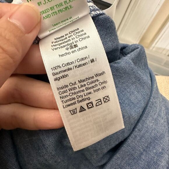 J. Crew Ruffle Chambray Puff Sleeve Jumpsuit Wide Leg 100% Cotton Size 12 - Picture 9 of 10